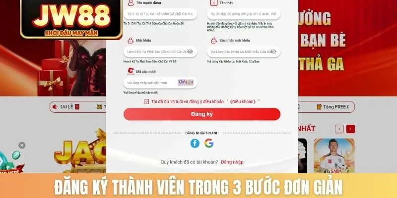 Đăng ký thành viên trong 3 bước đơn giản