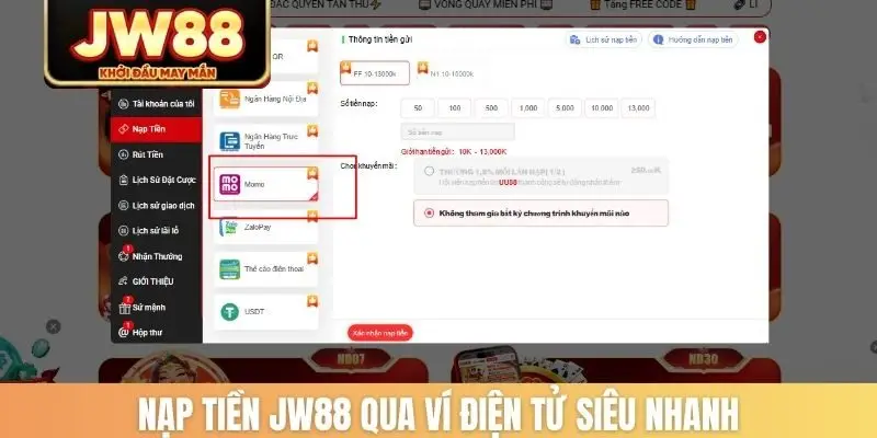 Nạp tiền JW88 qua ví điện tử siêu nhanh