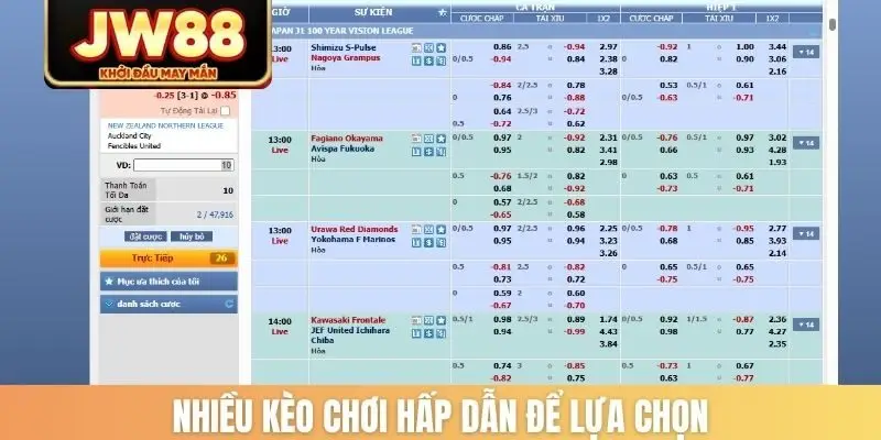 Nhiều kèo chơi hấp dẫn để lựa chọn